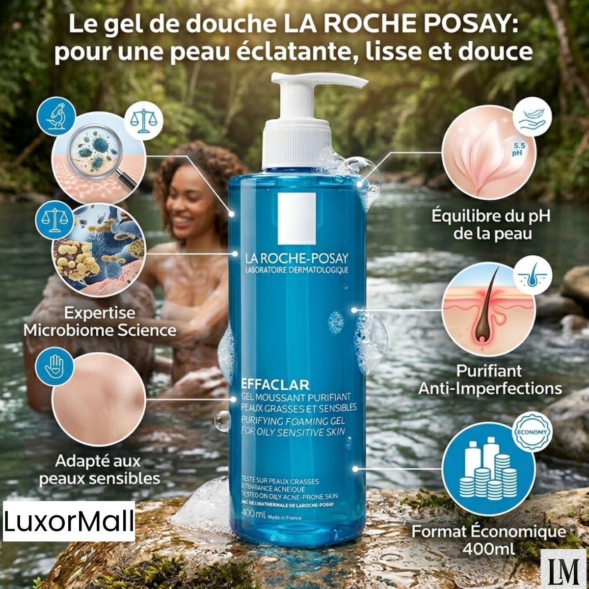 Accueil gel purifiant contre acné pour peaux grasses et sensibles la roche posay